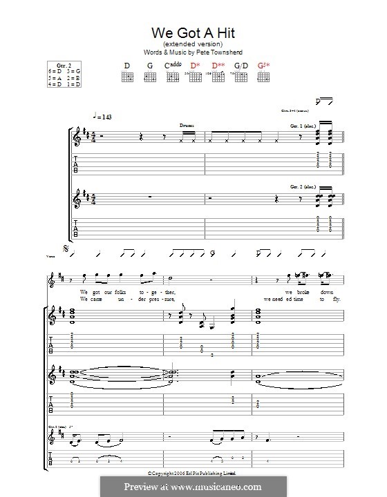 We Got a Hit (Extended Version) by P. Townshend sheet music on MusicaNeo