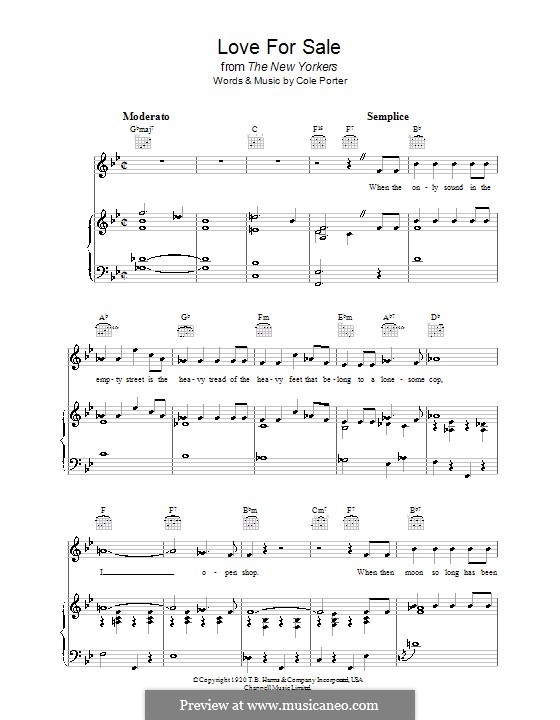 Love for Sale by C. Porter sheet music on MusicaNeo
