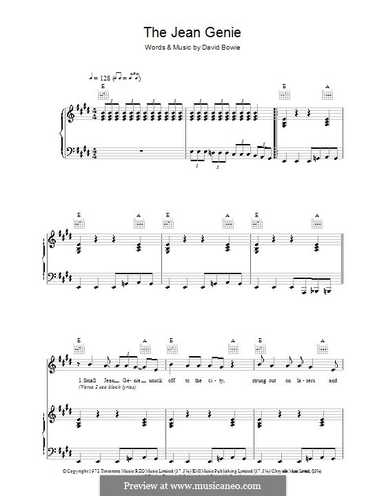 The Jean Genie by D. Bowie sheet music on MusicaNeo