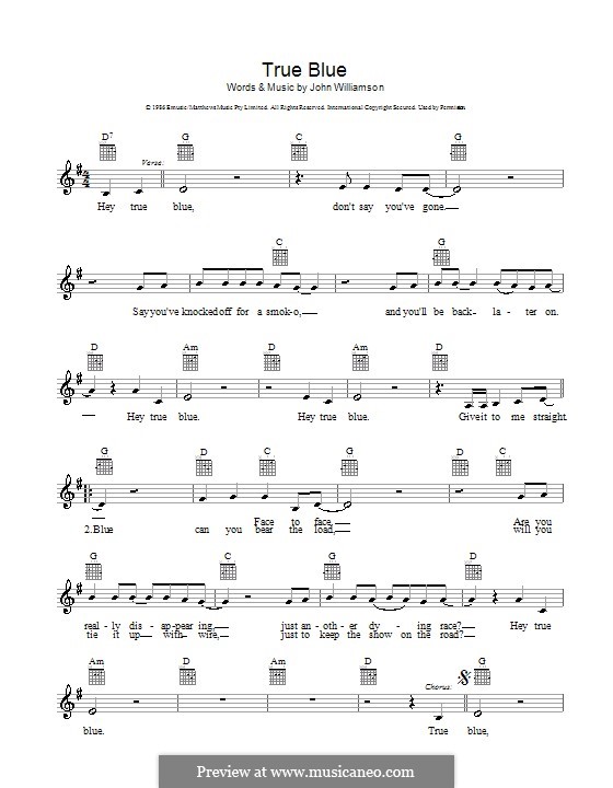 True Blue by J.L. Williamson sheet music on MusicaNeo