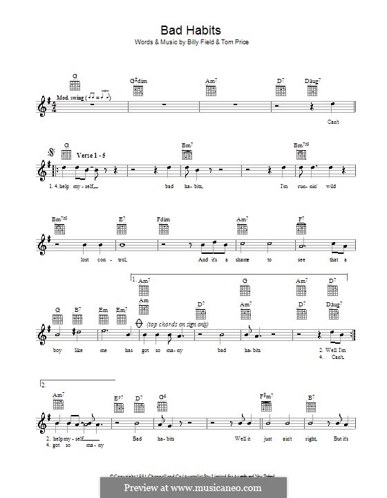 Bad Habits by T. Price sheet music on MusicaNeo