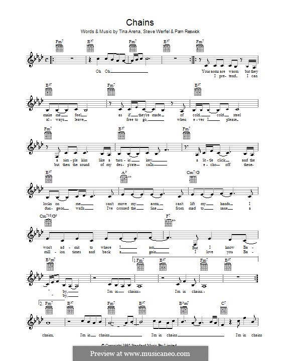 Chains (Tina Arena) by P. Reswick, S. Werfel sheet music on MusicaNeo