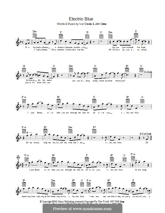 Electric Blue (Icehouse) by I. Davies, J. Oates sheet music on MusicaNeo