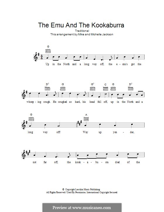 The Emu and The Kookaburra by folklore sheet music on MusicaNeo