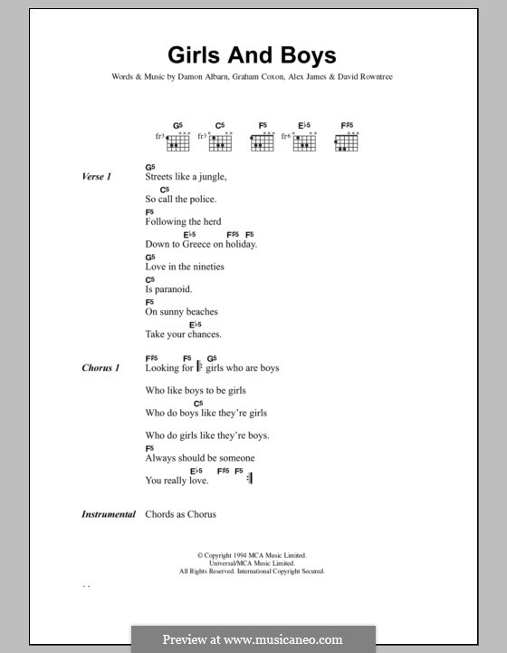 Girls and Boys (Blur) by Alex James, D. Albarn, D. Rowntree, G. Coxon