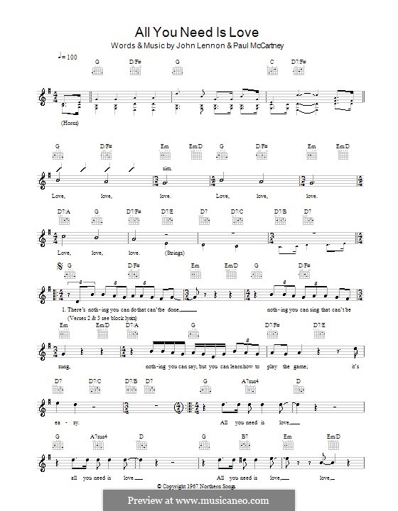 All You Need Is Love (The Beatles) by J. Lennon, P. McCartney on MusicaNeo