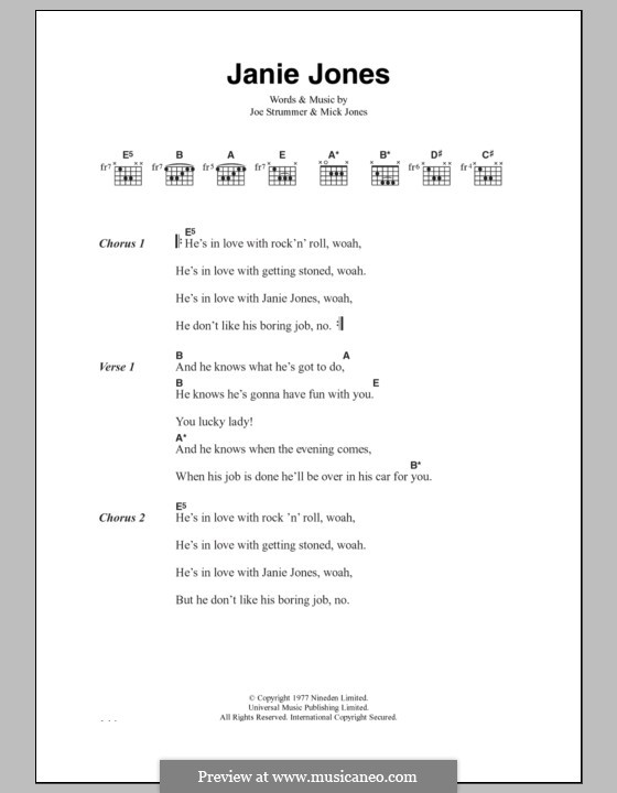 Janie Jones (The Clash) by J. Strummer, M. Jones sheet
