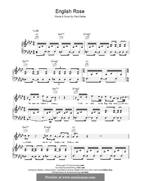 English Rose (The Jam) by P. Weller sheet music on MusicaNeo