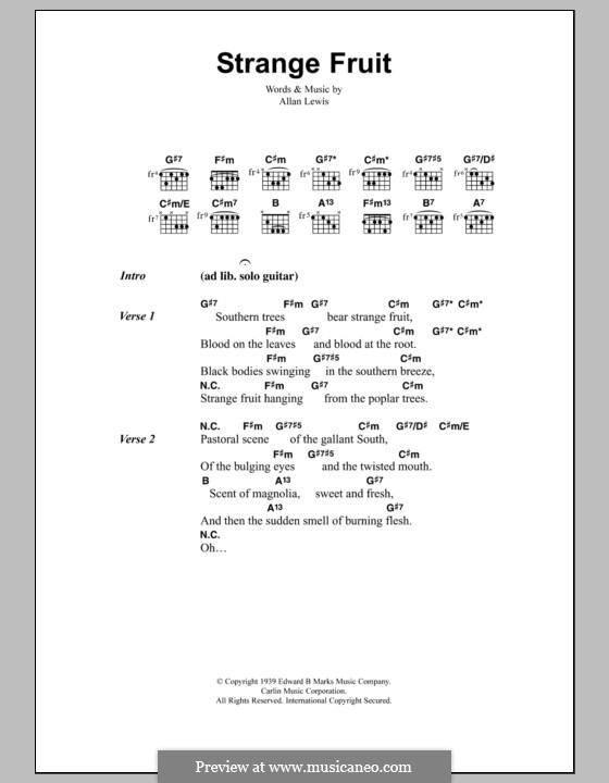 Strange Fruit (Billie Holiday) by L. Allan sheet music on MusicaNeo