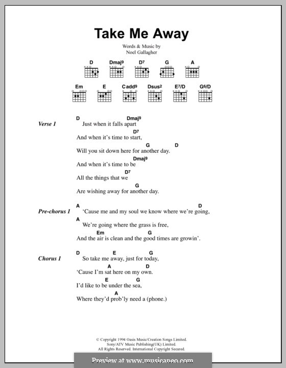 Take Me Away (Oasis) by N. Gallagher sheet music on MusicaNeo