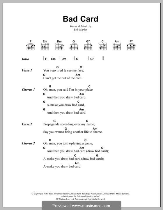 Bad Card by B. Marley sheet music on MusicaNeo