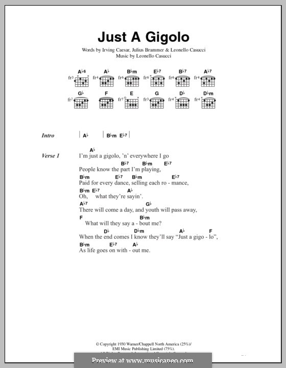Just a Gigolo by L. Casucci sheet music on MusicaNeo