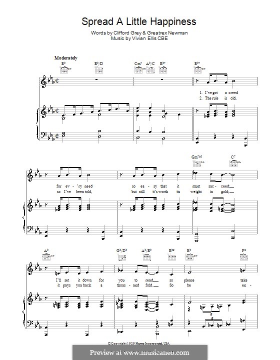 Spread A Little Happiness by V. Ellis sheet music on MusicaNeo