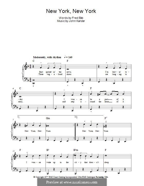 New York, New York (Frank Sinatra) by J. Kander sheet music on MusicaNeo