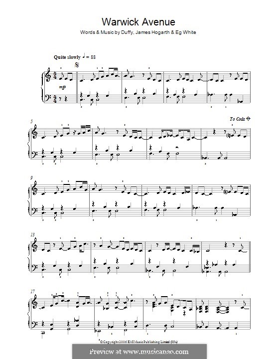 Warwick Avenue (Duffy) by J. Hogarth, A. Duffy, Eg White on MusicaNeo