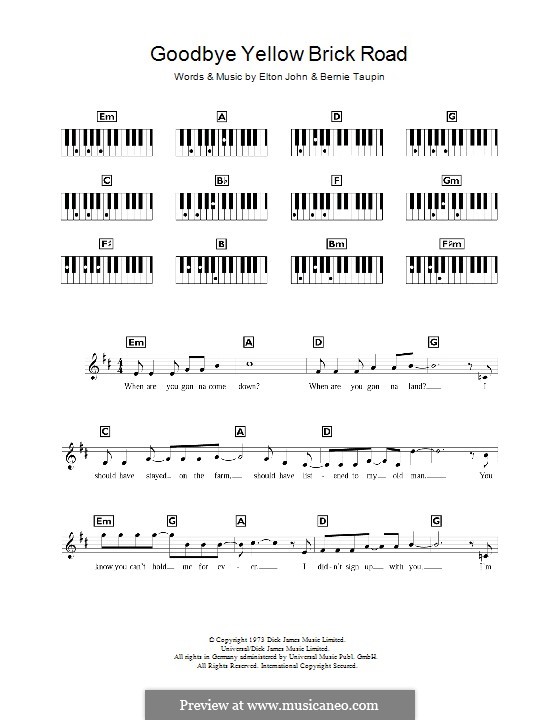 Goodbye Yellow Brick Road by E. John sheet music on MusicaNeo