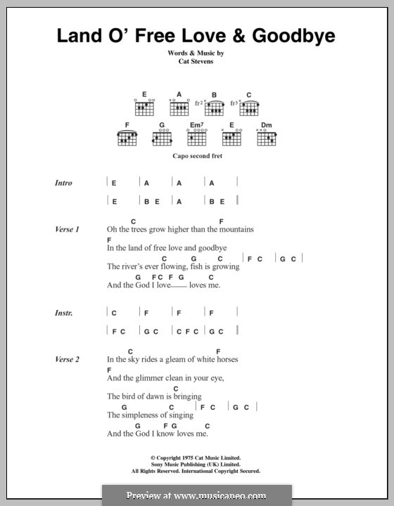 Land o' Free Love and Goodbye by C. Stevens sheet music on MusicaNeo