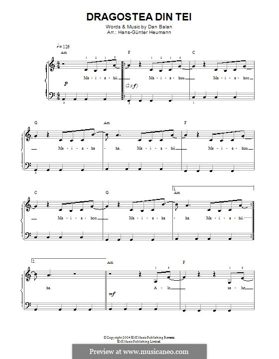 Dragostea Din Tei (Dan Balan) by D.M. Balan sheet music