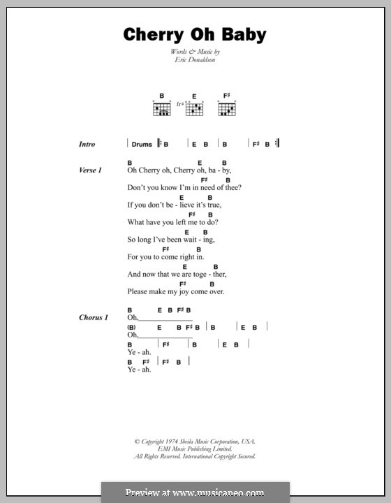 Cherry Oh Baby by E. Donaldson sheet music on MusicaNeo