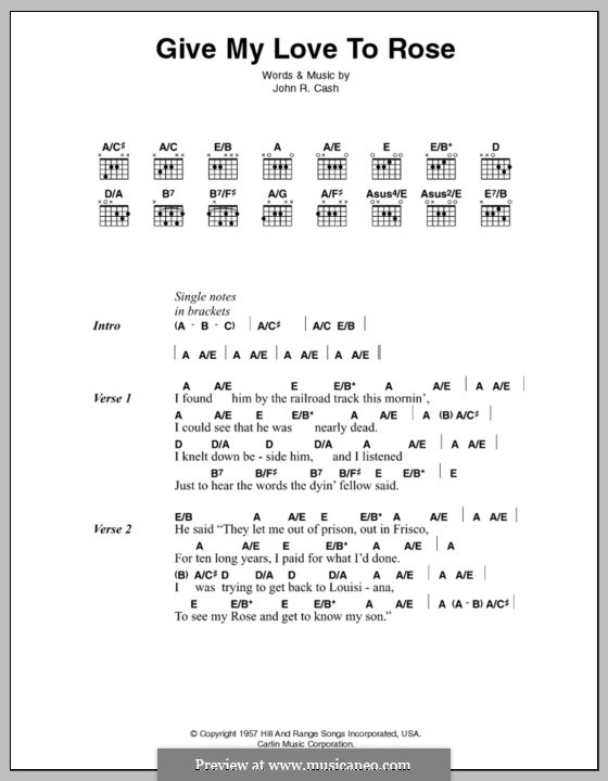 Give My Love to Rose by J. Cash sheet music on MusicaNeo