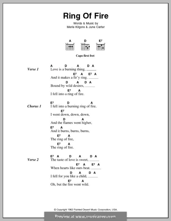 Ring of Fire by J. Carter, M. Kilgore sheet music on MusicaNeo