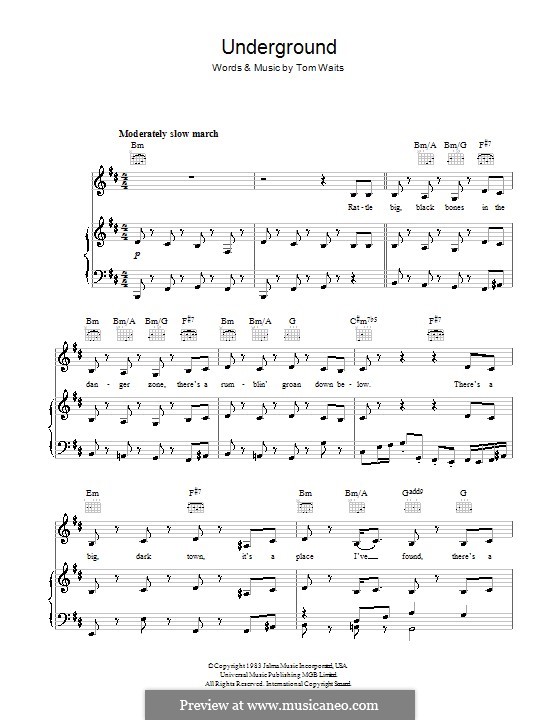 Underground by T. Waits sheet music on MusicaNeo