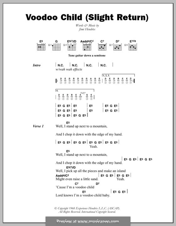 Voodoo Child (Slight Return) by J. Hendrix sheet music on MusicaNeo