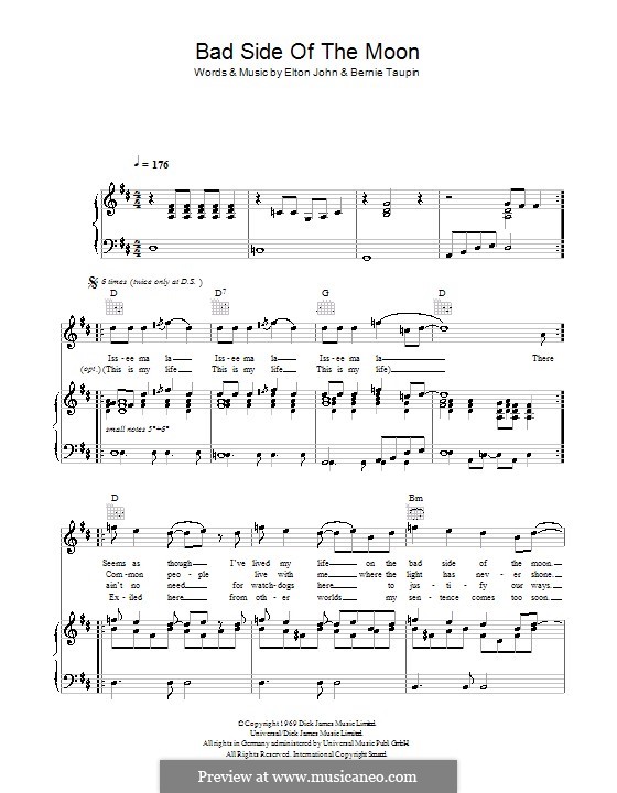 Bad Side of the Moon by E. John sheet music on MusicaNeo