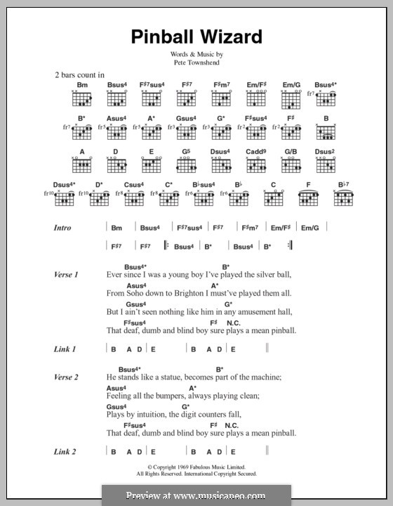 Pinball Wizard (The Who) by P. Townshend sheet music on MusicaNeo