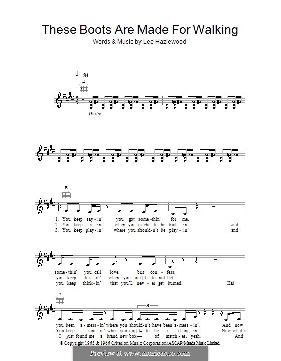 These Boots Are Made for Walking (Nancy Sinatra) by L. Hazlewood on