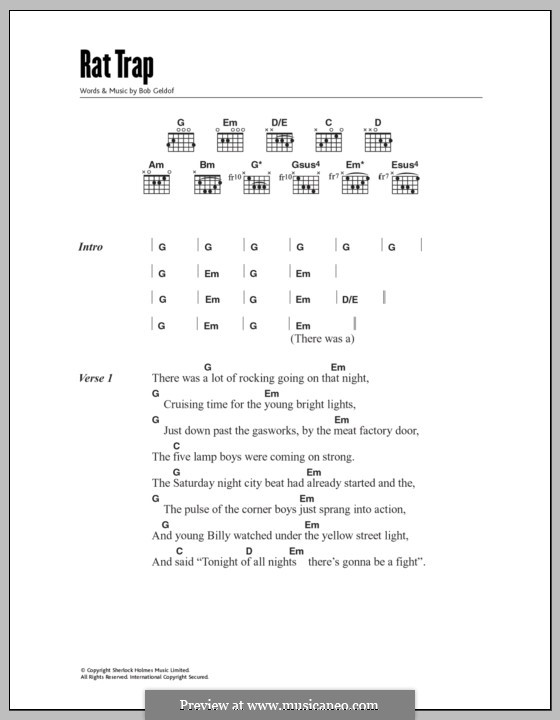 Rat Trap (The Boomtown Rats) by B. Geldof sheet music on MusicaNeo