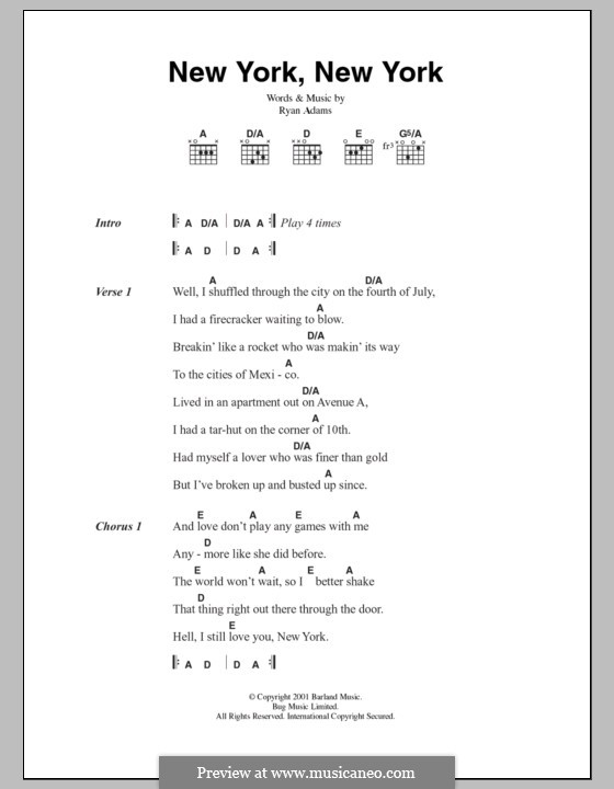 New York, New York by R. Adams sheet music on MusicaNeo