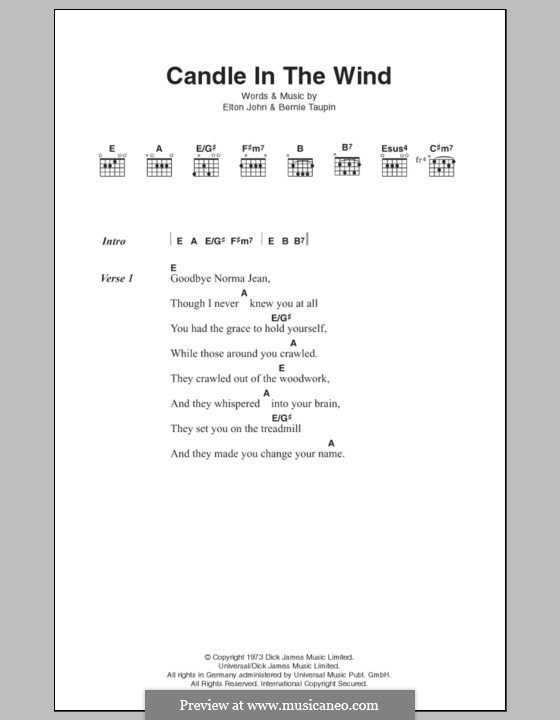 Candle in the Wind by E. John sheet music on MusicaNeo