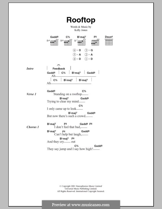 Rooftop (Stereophonics) by K. Jones sheet music on MusicaNeo
