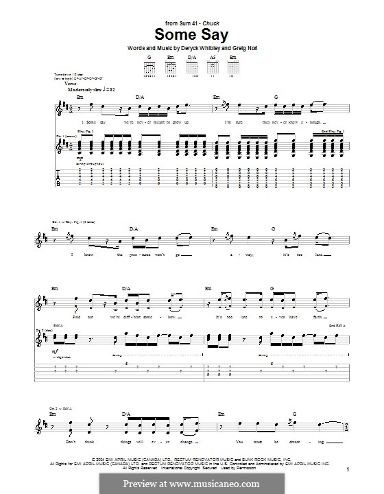 Some Say (Sum 41) by D. Whibley, G.A. Nori sheet music on MusicaNeo