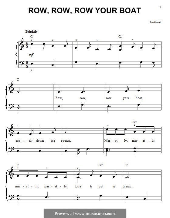 Row, Row, Row Your Boat by folklore sheet music on MusicaNeo