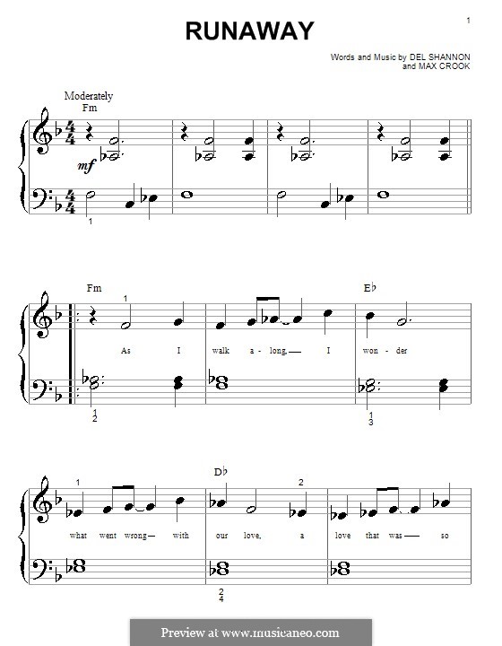 Runaway by D. Shannon, M. Crook sheet music on MusicaNeo