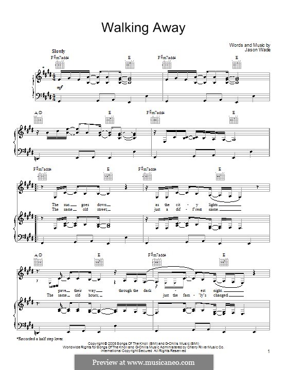 Walking Away (Lifehouse) by J. Wade sheet music on MusicaNeo