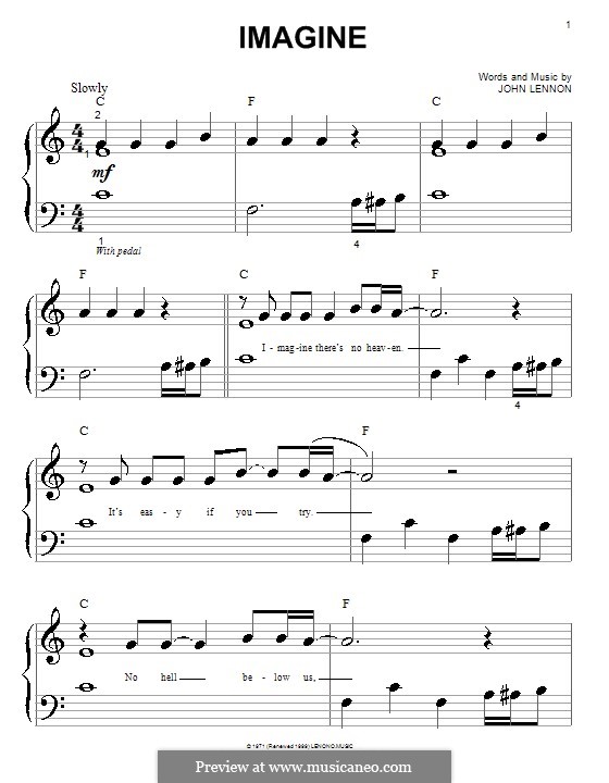 Imagine, for Piano by J. Lennon sheet music on MusicaNeo