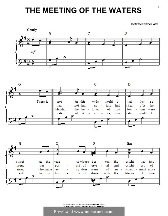 The Meeting of the Waters by folklore sheet music on MusicaNeo