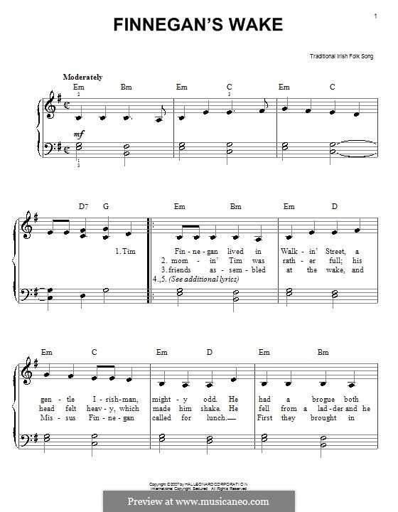 Finnegan's Wake by folklore sheet music on MusicaNeo