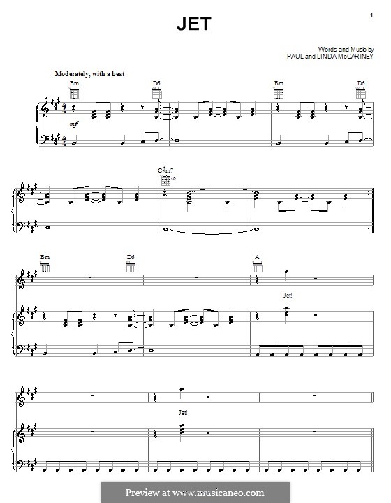 Jet (Wings) by L. McCartney, P. McCartney sheet music on MusicaNeo