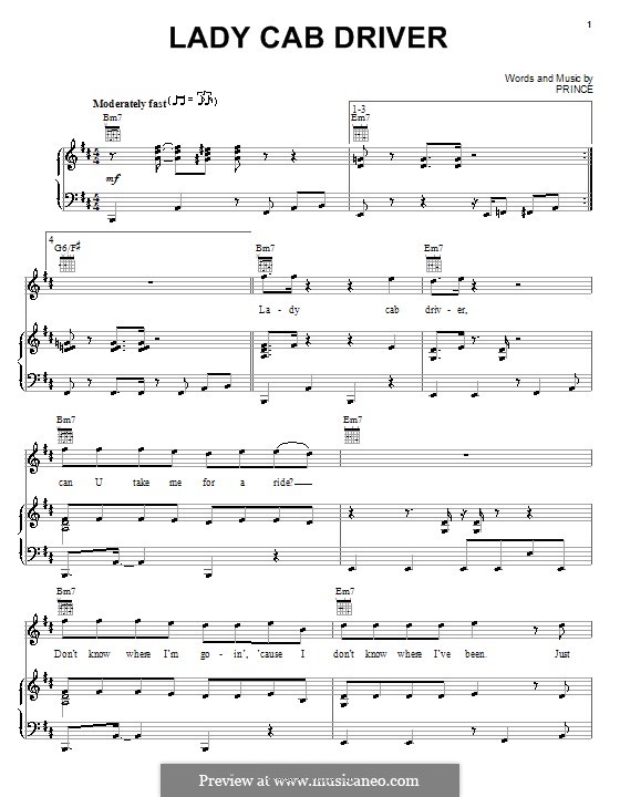 Lady Cab Driver by Prince sheet music on MusicaNeo