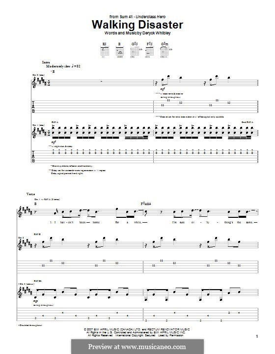 Walking Disaster (Sum 41) by D. Whibley sheet music on MusicaNeo