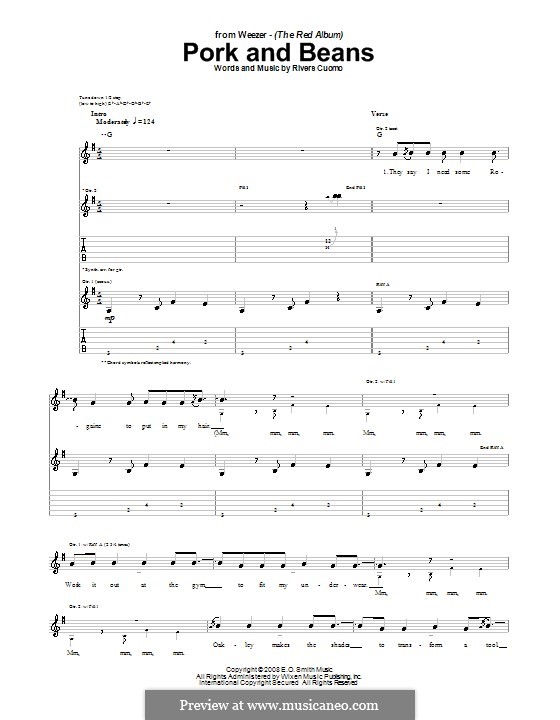 Pork and Beans (Weezer) by R. Cuomo sheet music on MusicaNeo