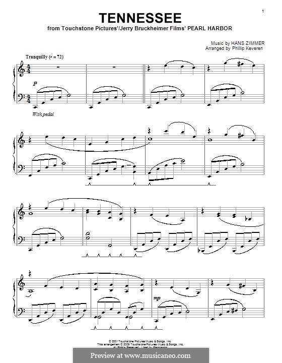 Tennessee (from Pearl Harbor) by H. Zimmer sheet music on MusicaNeo