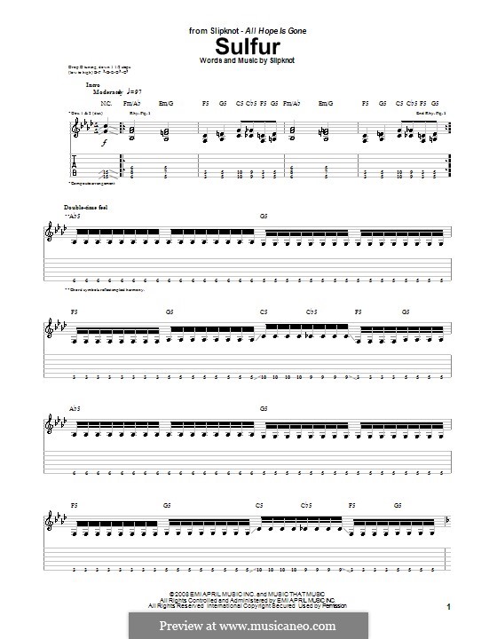 Sulfur by Slipknot sheet music on MusicaNeo