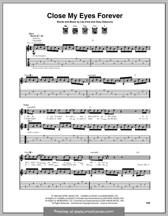 Lita ford close my eyes forever guitar tab