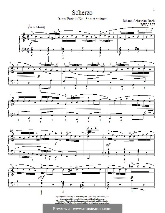 Partita for Keyboard No.3 in A Minor, BWV 827 by J.S. Bach on MusicaNeo