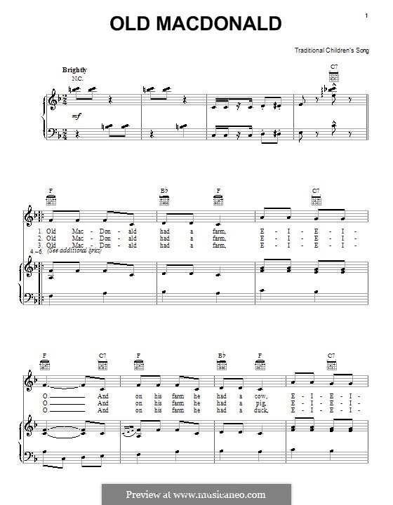 Old MacDonald Had a Farm by folklore sheet music on MusicaNeo
